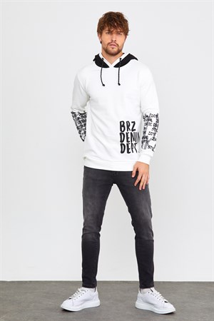 Brz Collection Ekru Erkek Kapüşonlu Sweatshirt