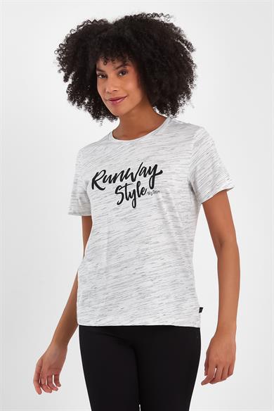 BRZ Collection Ekru Renk Siyah  Kırçıllı Kadın Kısa Kollu T-shirt