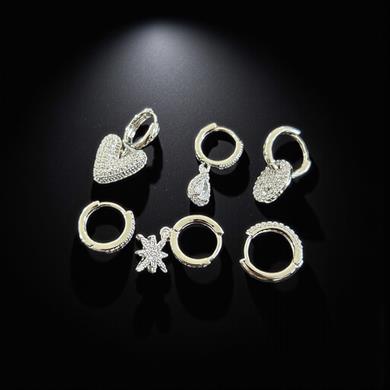 BRZ Collection Gümüş Renk 6lı Paslanmaz Çelik Tekli Hoop Küpe Seti – Kalp, Yıldız, Damla, Oval Charm | Altın & Gümüş Seçenekli