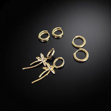 BRZ Collection Kadın 3lü Altın Renk Halka Küpe Seti – Fiyonk Charm, Minimal Huggie Hoops, Zarif Takı