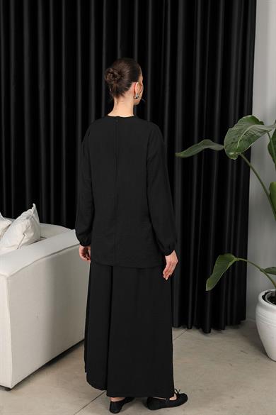 BRZ Collection Kadın Bol Pantolonlu Tunikli Siyah Takım