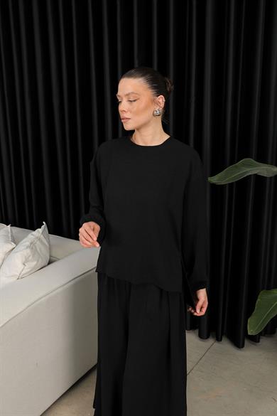 BRZ Collection Kadın Bol Pantolonlu Tunikli Siyah Takım