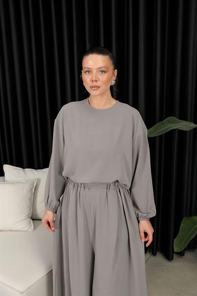 BRZ Collection Kadın Bol Pantolonlu Tunikli Gri Takım