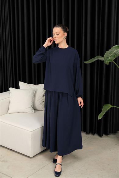 BRZ Collection Kadın Bol Pantolonlu Tunikli Lacivert Takım