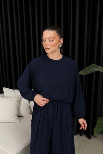 BRZ Collection Kadın Bol Pantolonlu Tunikli Lacivert Takım