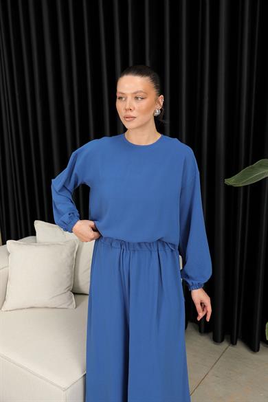 BRZ Collection Kadın Bol Pantolonlu Tunikli İndigo Takım