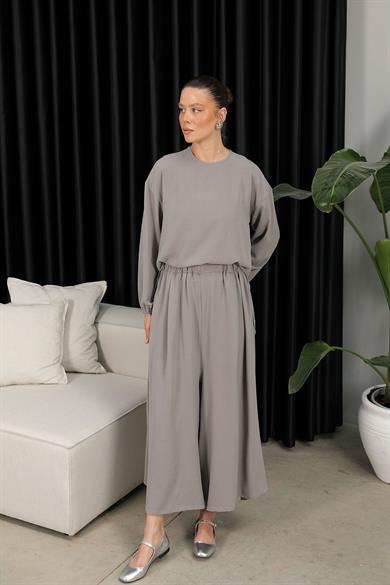BRZ Collection Kadın Bol Pantolonlu Tunikli Gri Takım