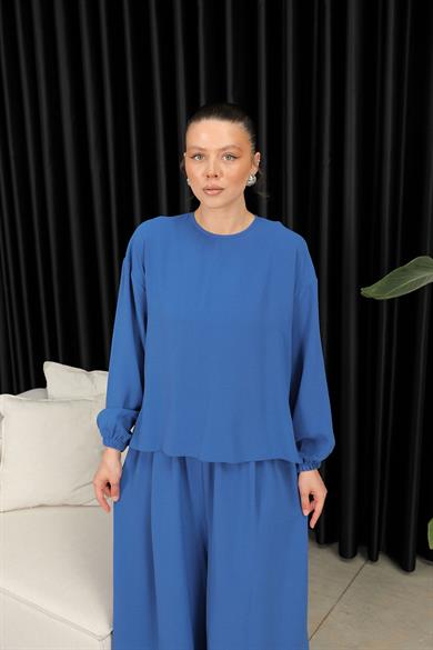 BRZ Collection Kadın Bol Pantolonlu Tunikli İndigo Takım