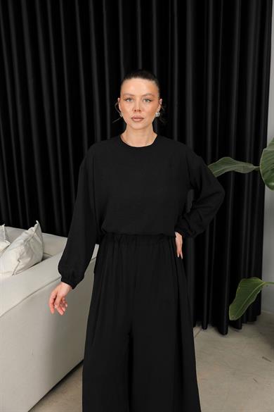 BRZ Collection Kadın Bol Pantolonlu Tunikli Siyah Takım