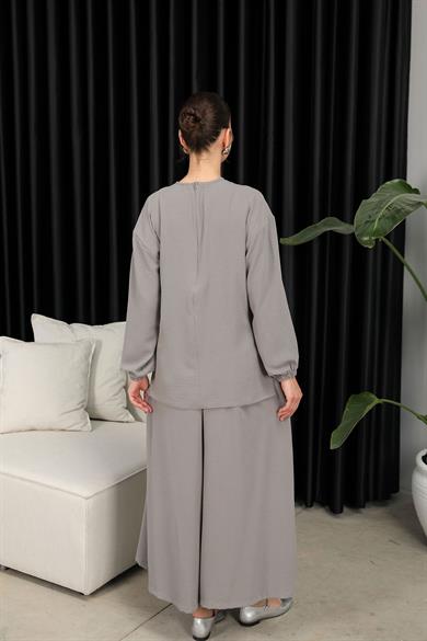 BRZ Collection Kadın Bol Pantolonlu Tunikli Gri Takım