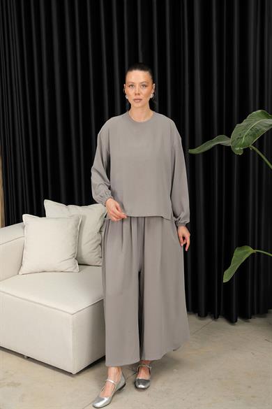 BRZ Collection Kadın Bol Pantolonlu Tunikli Gri Takım