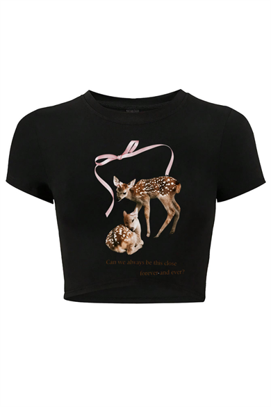 BRZ Collection Kadın Can We Always Be This Close Forever Crop T-shirt Siyah