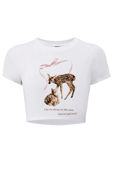 BRZ Collection Kadın Can We Always Be This Close Forever Crop T-shirt (BEYAZ)