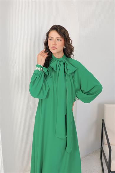 BRZ Collection Kadın İnci Detaylı Benetton Yeşili Elbise