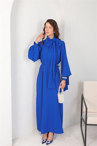 BRZ Collection Kadın İnci Detaylı Saks Elbise