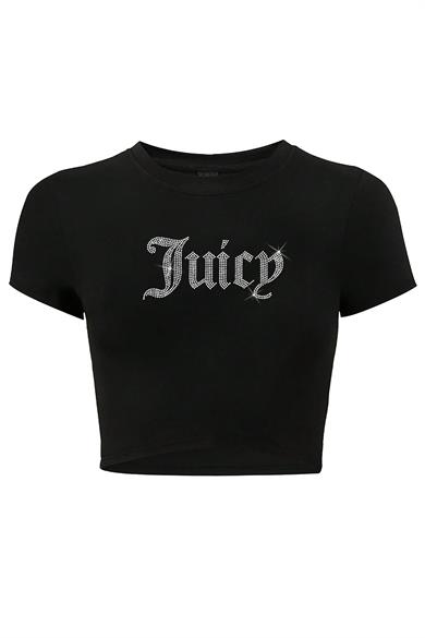 BRZ Collection Kadın Kristal Taş Baskılı Juicy Crop T-shirt Siyah
