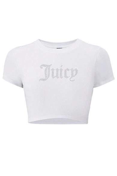 BRZ Collection Kadın Kristal Taş Baskılı Juicy Crop T-shirt Beyaz