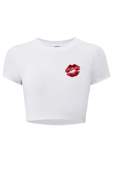 BRZ Collection Kadın Öpücük (Kiss) CROP (BEYAZ)