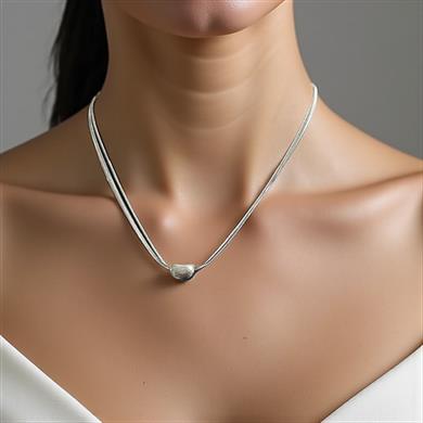 BRZ Collection Minimal Fasulye Detaylı Gümüş Renk Kolye