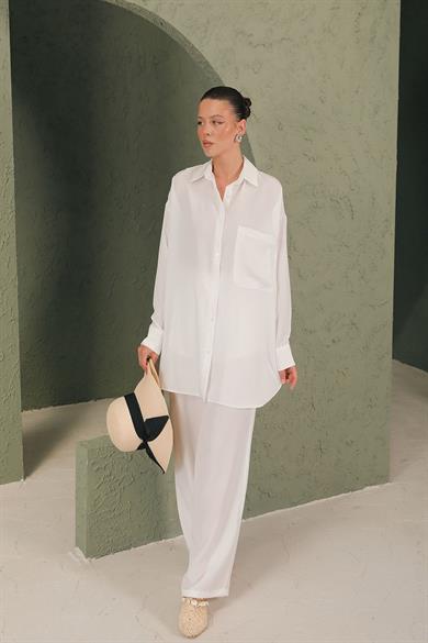 BRZ Collection Modal Gömlekli Takım Ekru