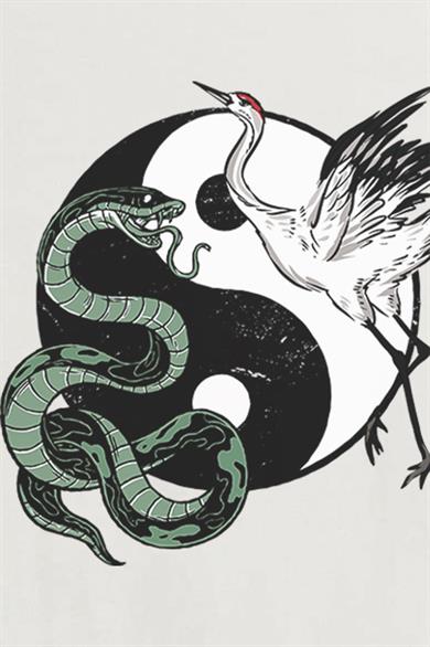 BRZ Collection Ön ve Arka Baskılı Ying Yang Snake And Crane Regular Fit T-shirt