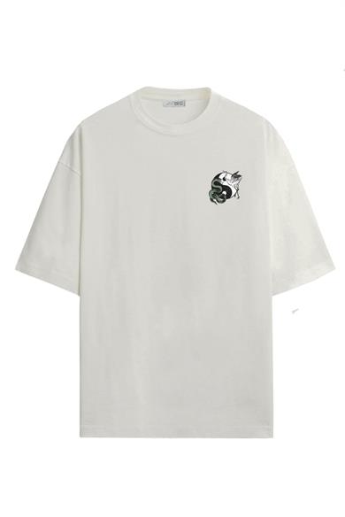 BRZ Collection Ön ve Arka Baskılı Ying Yang Snake And Crane Regular Fit T-shirt