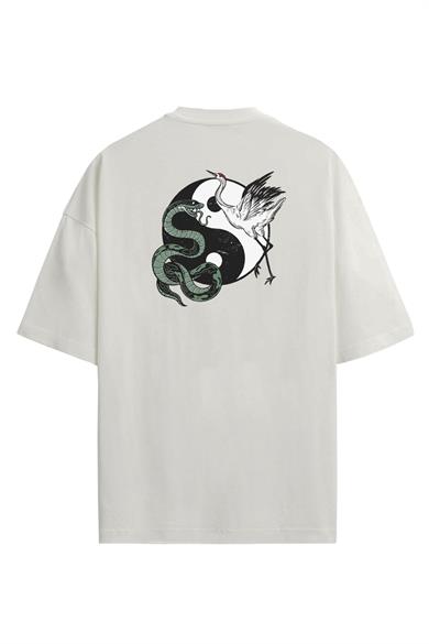 BRZ Collection Ön ve Arka Baskılı Ying Yang Snake And Crane Regular Fit T-shirt