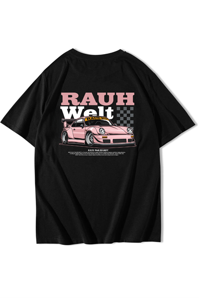 BRZ Collection Oversize Siyah Unisex RAUH Welt Porsche ARKA Baskılı T-Shirt