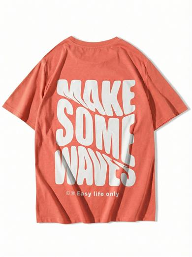 BRZ COLLECTION Oversize Somon T-Shirt – Make Some Waves Arka Baskılı Unisex