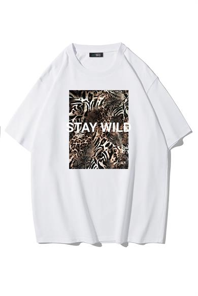 BRZ Collection Oversize Stay Wild T-shirt Beyaz