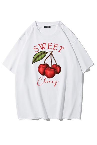 BRZ Collection Oversize Sweet Cherry T-shirt Beyaz