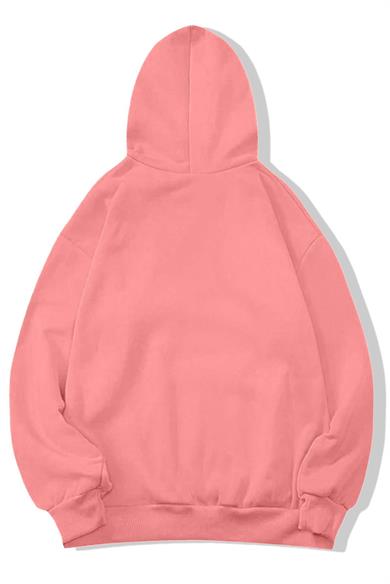 BRZ Collection Unisex Oversize Angel Kristal Taş Baskılı Hoodie Pembe