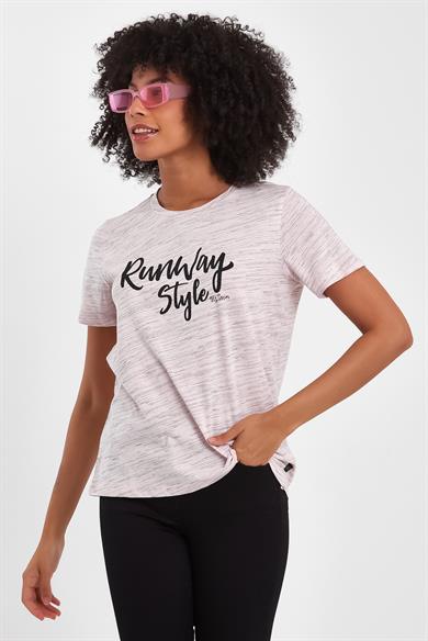 BRZ Collection Pembe Renk Siyah  Kırçıllı Kadın Kısa Kollu T-shirt