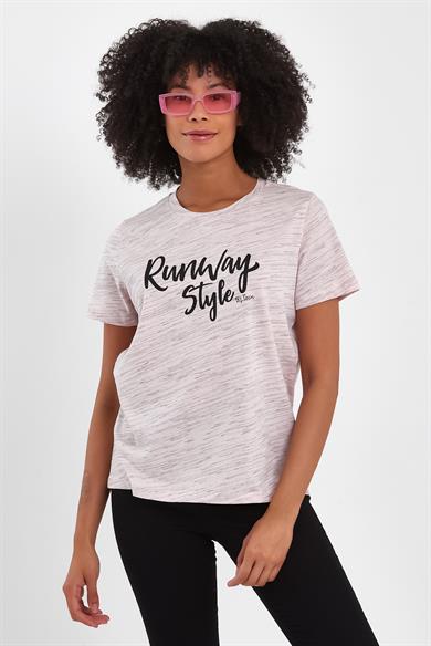 BRZ Collection Pembe Renk Siyah  Kırçıllı Kadın Kısa Kollu T-shirt