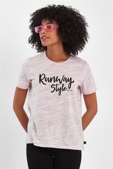 BRZ Collection Pembe Renk Siyah  Kırçıllı Kadın Kısa Kollu T-shirt