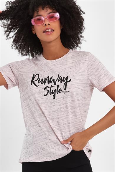 BRZ Collection Pembe Renk Siyah  Kırçıllı Kadın Kısa Kollu T-shirt