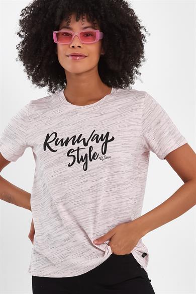BRZ Collection Pembe Renk Siyah  Kırçıllı Kadın Kısa Kollu T-shirt