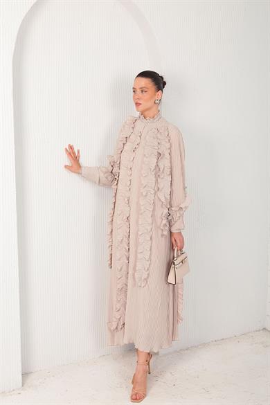 BRZ Collection Pilise Detaylı Elbise Taş Rengi