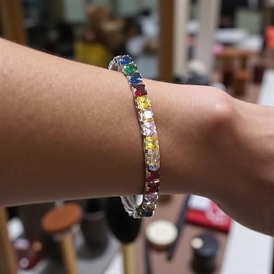 BRZ Collection Rainbow Tennis Bileklik – Renkli Taşlı, Altın & Gümüş Kaplama | Enerji & Aura Takısı