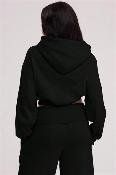 BRZ Collection Relaxed Fit Basic Crop Hoodie Siyah