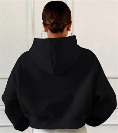 BRZ Collection Relaxed Fit Basic Crop Hoodie Siyah