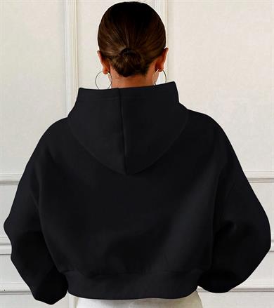 BRZ Collection Relaxed Fit Taş Baskılı Porsche Crop Hoodie Siyah