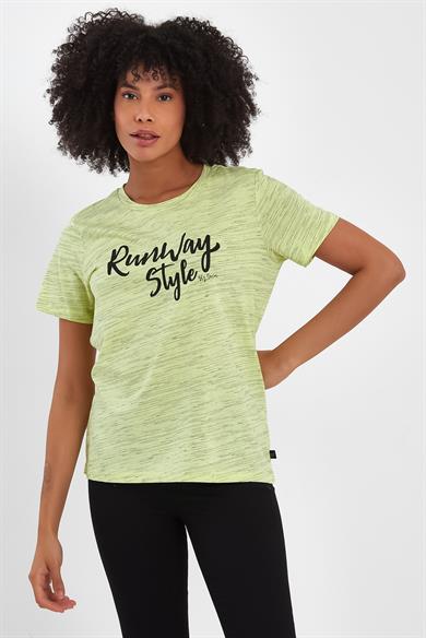 BRZ Collection Sarı Renk Siyah  Kırçıllı Kadın Kısa Kollu T-shirt