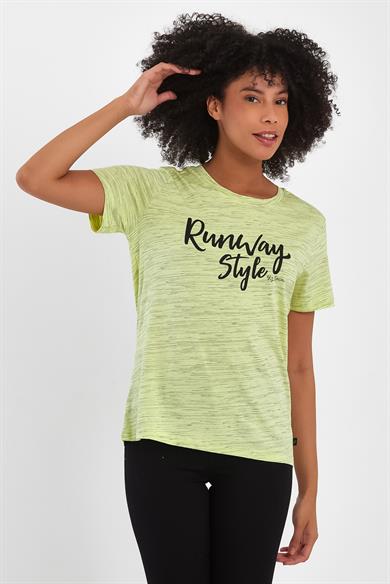 BRZ Collection Sarı Renk Siyah  Kırçıllı Kadın Kısa Kollu T-shirt