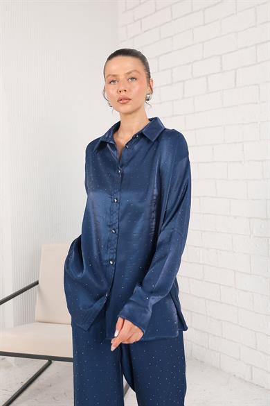 BRZ Collection Taşlı Gömlekli Takım Lacivert