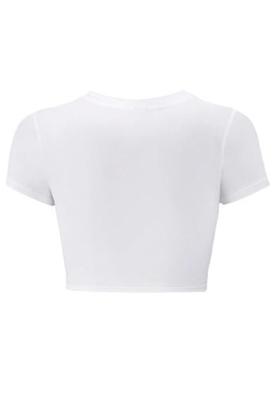 BRZ Collection Kadın Kristal Taş Baskılı Angel Crop T-shirt Beyaz