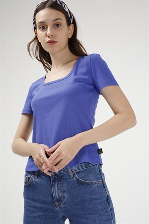 BRZ Collection U Yaka Kadın Kısa Kollu Ribana T-shirt