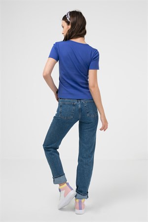 BRZ Collection U Yaka Kadın Kısa Kollu Ribana T-shirt
