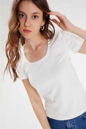 BRZ Collection U Yaka Kadın Kısa Kollu Ribana T-shirt