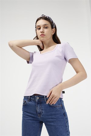 BRZ Collection U Yaka Kadın Kısa Kollu Ribana T-shirt